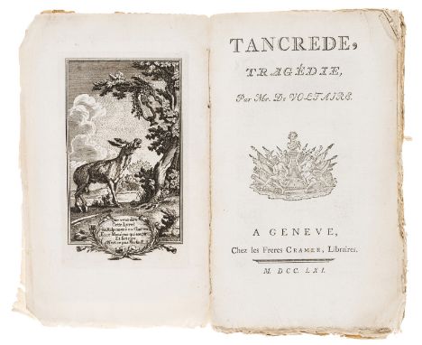 French theatre.- Voltaire (François Marie Arouet de) Tancrede, engraved frontispiece, title with woodcut ornament, woodcut he
