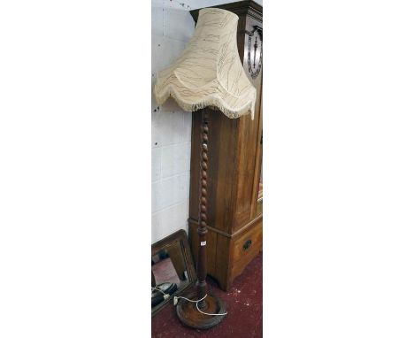 Oak barely twist standard lamp with shade