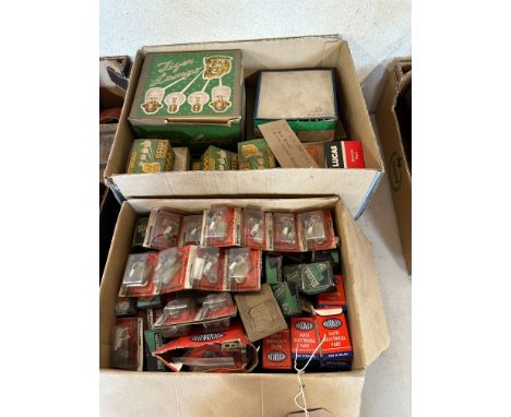 A large quantity of new old stock bulbs, contact breakers etc. including Tiger Lamps, Woodauto, scooter lamps, Motorcraft, Re