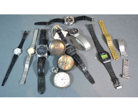 A Certina Automatic Gentleman's Wrist Watch together with a collection of other wrist watches, a pocket watch and a compass 