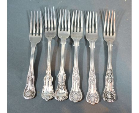A Pair Of London Silver Forks together with two Victorian London silver forks, a William IV London silver fork and a Scottish