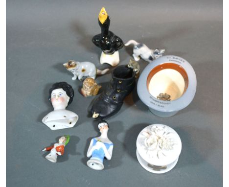 A Lincoln Bennett &amp; Co. Ceramic Miniature Top Hat together with a small collection of other ceramics to include three pin