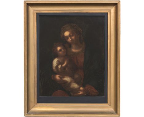 Dutch School,'Madonna and Child',oil on metal panel,53cm x 40cm.