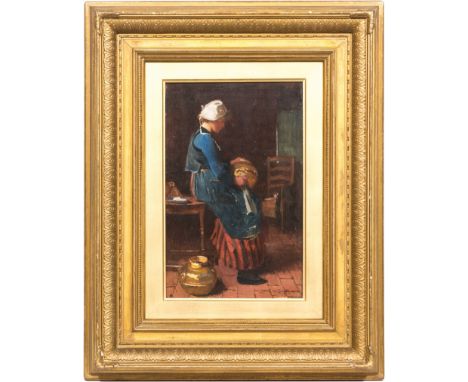 Carlton Alfred Smith,Polishing the brass,signed, and dated 1904,oil on panel,35cm x 23cm.