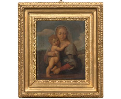 After Raphael, 'Madonna and Child, (the Mackintosh Madonna)',oil on metal panel, 25cm x 21cm.
