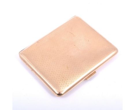 9ct gold cigarette case, by Jay, Richard Attenborough & Co Ltd., Chester 1924 straight rectangular form with engine turned de