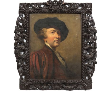 After Sir Joshua Reynolds,Self portrait, head and shoulders length,oil on canvas (torn),61cm x 51cm