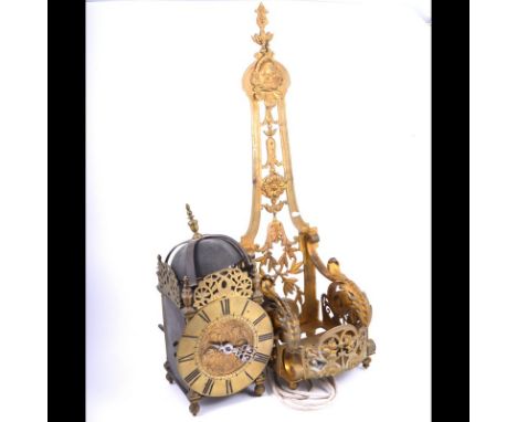 Restoration style brass lantern clock, circa 1900, of conventional design, single hand, Roman numerals to the chapter ring, w