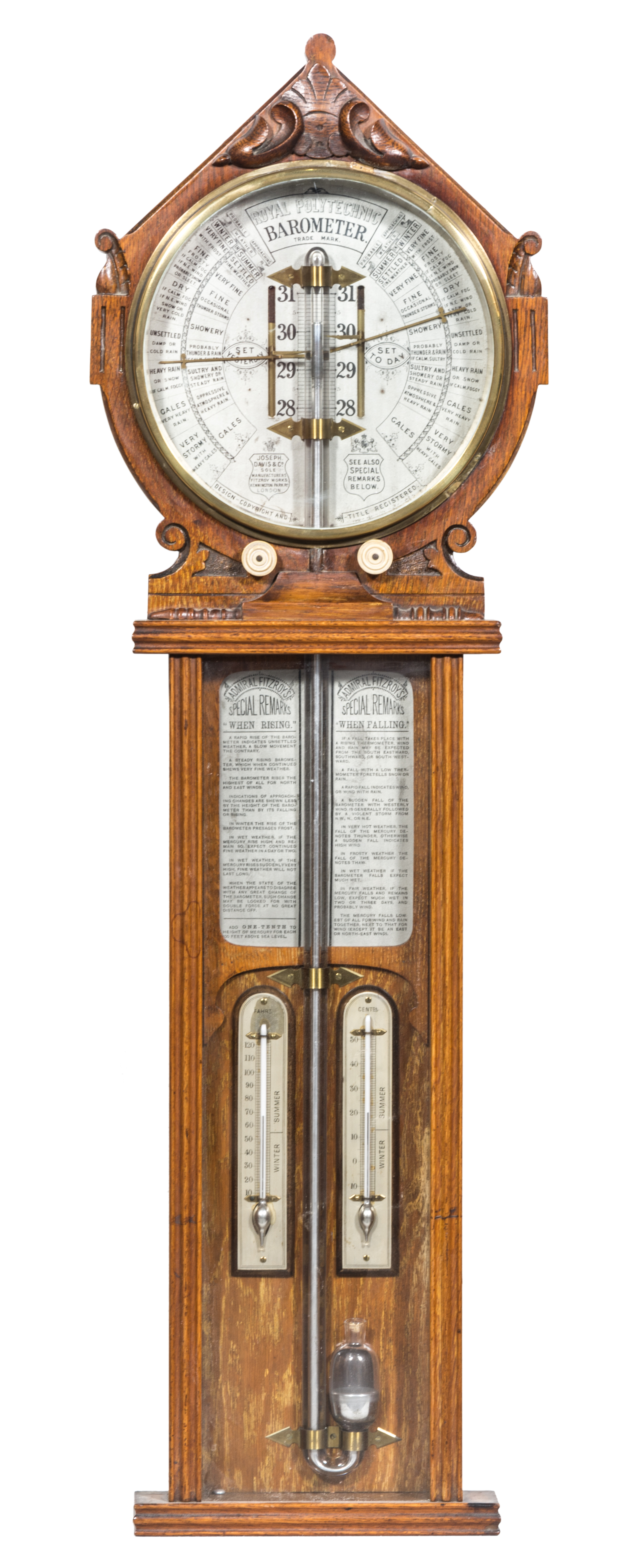 ROYAL POLYTECHNIC BAROMETEROak cased barometer by Joseph Davis & Co