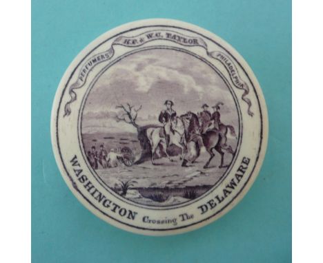 Washington Crossing the Delaware (207) purple print, 90mm, repaired(Staffordshire Pot Lids)