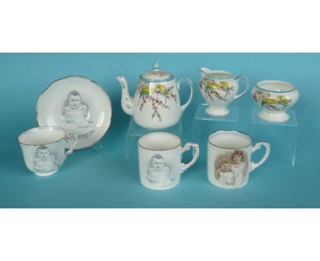 Princesses Elizabeth and Margaret: a teapot, a sucrier and a jug, two mugs and a cup and saucer all by Paragon (8)(Royal Comm