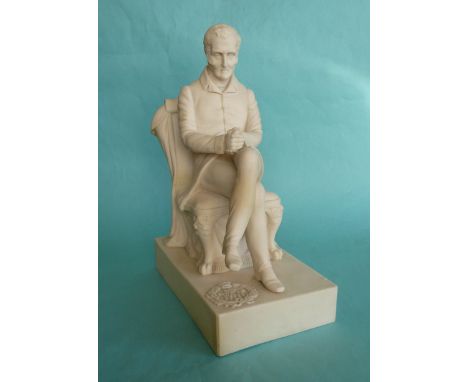 1852 Wellington: a parian portrait study by Samuel Alcock depicted seated in a chair upon a monogramed plinth after Abbott an