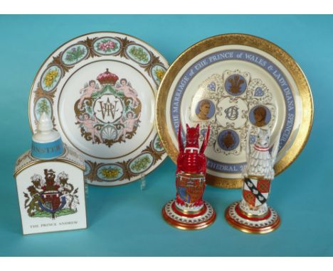 1981 Wedding: two Queen’s Beasts by Minton and a plate, another for 1982 birth also a Minton caddy and cover for 1986 wedding