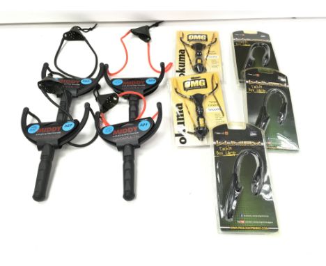Collection of 6 various catapults. 3 x tackle box lamp. New.