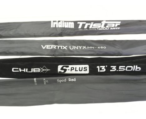 Collection of 4 fishing rods. New. Tristar 4.2m Vertex unyx 450 Chub S plus 13ft Prologic 12ft spod.