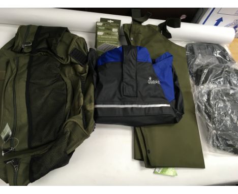 A pair of waders 1 carryall bag IMAX water proof jacket size large 3x boilie bags 4x charcoal hand stick warmers
