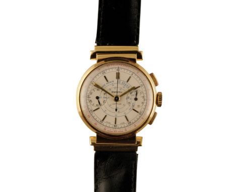 ZENITH 18CT GOLD CAMPUR CHRONOGRAPH GENTLEMAN'S WRIST WATCH with manual wind movement, white dial, gold baton numerals, gold 