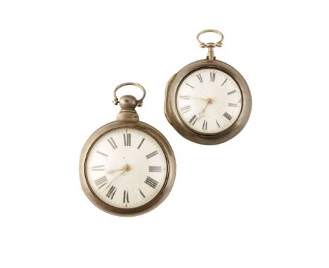 JOHN EASTON OF PETWORTH SILVER PAIR CASE GENTLEMAN'S POCKET WATCH with key wind movement, white enamel dial, black Roman nume