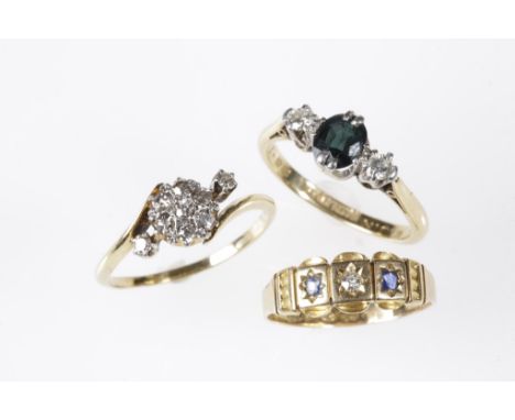 SAPPHIRE &amp; DIAMOND DRESS RING, set in platinum, on an 18ct yellow gold shank, Ring size N, one other size P, and a diamon