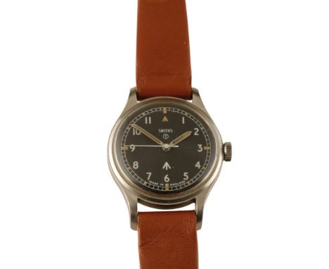 SMITHS GENTLEMAN'S STAINLESS STEEL CASE MILITARY WRIST WATCH with manual wind movement, black dial, Arabic numerals and steel