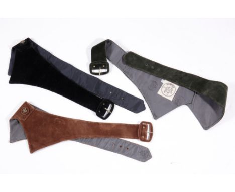 HERMES: THREE VINTAGE HERMES TUXEDO BELTS in black, green and brown velvet, with satin liner and featuring a double pointed f