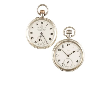 J.W. BENSON SILVER CASED GENTLEMAN'S POCKET WATCH with keyless wind, white enamel dial, subsidiary seconds dial, black Arabic