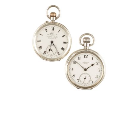 J.W. BENSON SILVER CASED GENTLEMAN'S POCKET WATCH with keyless wind, white enamel dial, subsidiary seconds dial, black Arabic