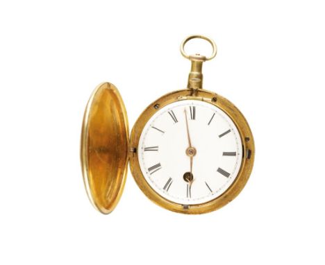 RUNDELL &amp; BRIDGE OF LONDON GOLD PLATED GENTLEMAN'S POCKET WATCH with white enamel dial, black Roman numerals and gold col