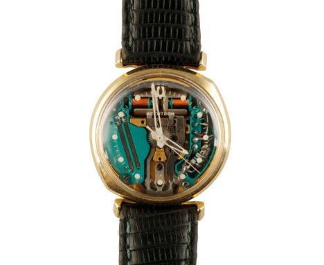 BULOVA ACCUTRON GENTLEMAN'S 14CT GOLD CASE WRIST WATCH with Accutron tuning fork movement, white hands and hours, minute mark