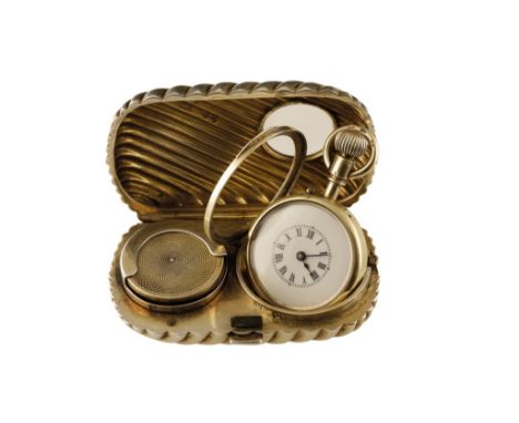 SAMPSON MORDAN &amp; CO SILVER POCKET WATCH AND SOVEREIGN CASE with keyless wind movement, enamel dial, black Roman numerals 