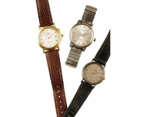 ROTARY GENTLEMAN'S GOLD PLATED WRIST WATCH with quartz movement, gold coloured Roman numerals and hands, date aperture, on br
