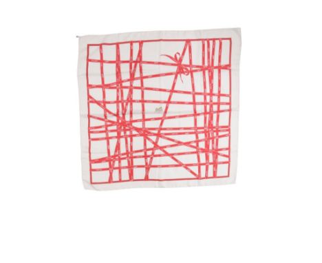 HERMES: 'BOLDIC' NEW LOGO RIBBON PRINT SILK SCARF, designed by Jean louis Duma, first issued 1983, 90cm x 90cm