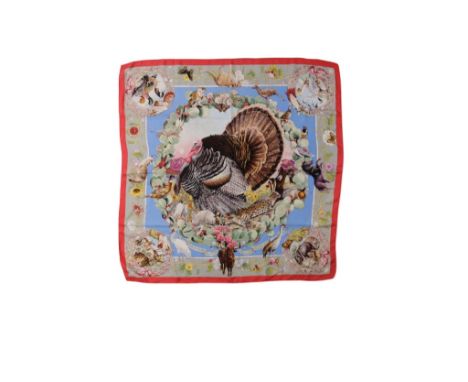 HERMES 'TEXAS WILDLIFE' SILK SCARF, designed by Kermit Oliver for Ceaser Kleberg Wildlife Conservation. Released 2014. Pale g