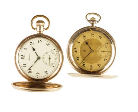 FEDERAL GOLD PLATED GENTLEMAN'S POCKET WATCH with keyless wind, white enamel dial, black Arabic numerals, subsidiary seconds 