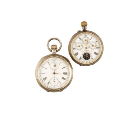 SILVER OPEN FACE GENTLEMAN'S POCKET WATCH with keyless wind movement, white enamel dial, black Roman numerals, subsidiary dia