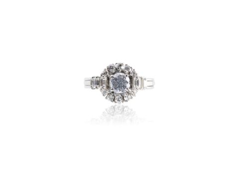DIAMOND CLUSTER RING, the centre brilliant-cut diamond approximately .50ct, surrounded by a boarder of ten further brilliant-