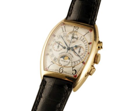 FRANCK MULLER 18CT GOLD AUTOMATIC BI-RETROGRADE PERPETUAL CALENDAR CHRONOGRAPH GENTLEMAN'S WRIST WATCH with moon phase and le