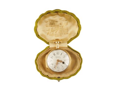 GRIGNON OF PARIS GOLD AND ENAMEL GENTLEMAN'S POCKET WATCH with key wind movement, white enamel dial, black Arabic numerals an