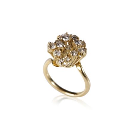 DIAMOND CLUSTER RING, nineteen brilliant-cut diamonds, approximately 1.00ct total, raised set on an 18ct yellow gold shank. R