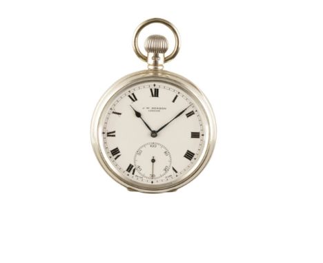 J.W.BENSON OF LONDON SILVER CASED GENTLEMAN'S POCKET WATCH with keyless wind, white enamel dial, subsidiary seconds dial, bla