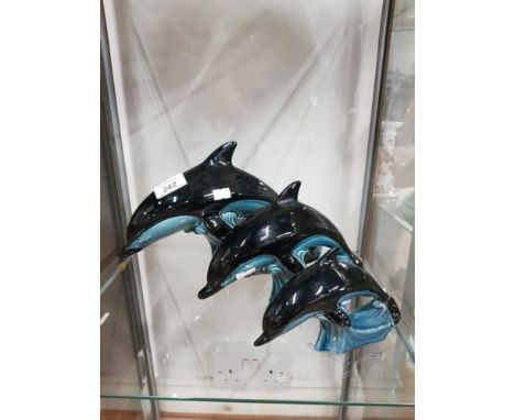 3 ASSORTED SIZED POOLE DOLPHIN ORNAMENTS
