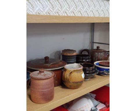 STUDIO POTTERY STONEWARE INC TENMOKU GLAZED TUREEN AND TEAPOT