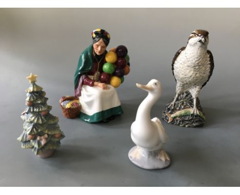 Royal Doulton The Old Balloon Seller, Osprey Decanter Beneagles, blended scotch whiskey, Nao duck and Lladro Christmas tree.