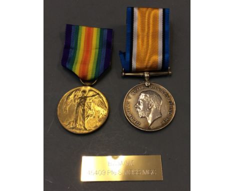 World War One War and Victory medals belonging to 43409 Pte. R. S. Moss. M.G.C.