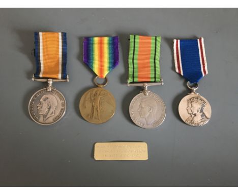 World War One War and Victory medals with World War Two Defence and George VI Coronation medals belonging to 21-1028 Sjt J. W