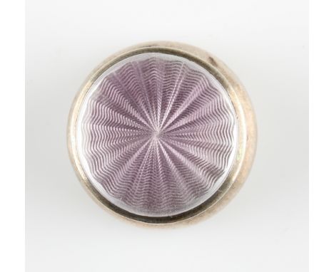 An early 20th Century silver guilloche enamel pill pot, the circular design featuring purple guilloche enamel to lid, hallmar