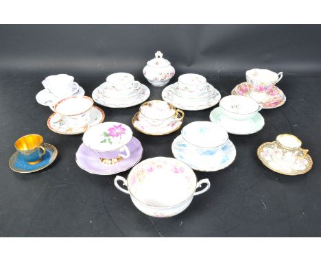 An assortment of vintage 20th century English fine bone china cups &amp; saucers / trios. The lot to include Royal Albert, An