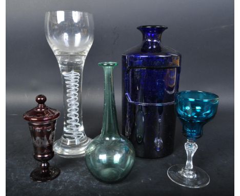 Collection of Victorian 19th century &amp; later cut &amp; studio art glass. The lot to include an air twist stem toasting gl