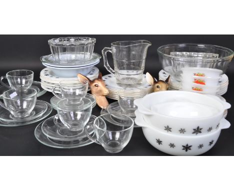 A large collection of kitchen ware 20th Century vintage Pyrex snowflake dinner service, including; dinner plates, side plates