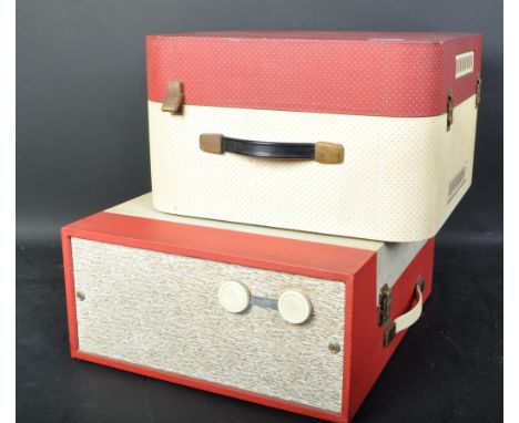 Two vintage retro mid 20th century portable cased record player turntable to include Tunetime and BSR. Largest measures 18cm 